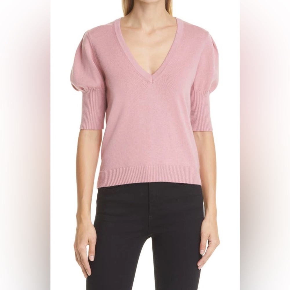 NWT BA&SH Mathis Short-Sleeve Wool-Cotton Sweater Pink Size 2